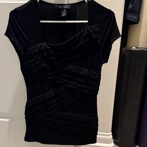 White House Black Market Black Ruffled Blouse